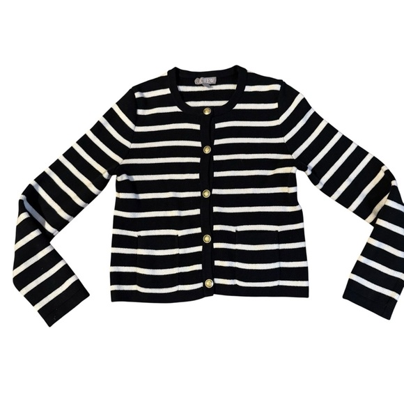 J. Crew Black Striped Emilie Sweater Size Small - Picture 2 of 5